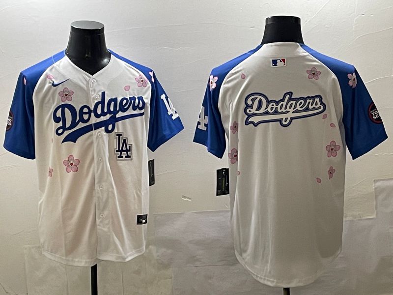 Men Los Angeles Dodgers Blank White Blue Sakura Edition 2025 Nike MLB Jersey style 18->los angeles dodgers->MLB Jersey